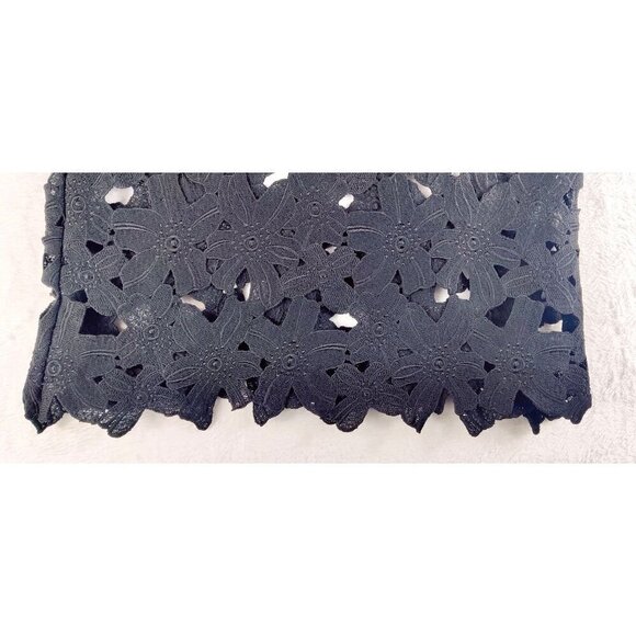 Tunic Top Black Eyelet Emrodrey Floral Short Sleeve Cut-Out Blouse Sz L Boho - Picture 8 of 11